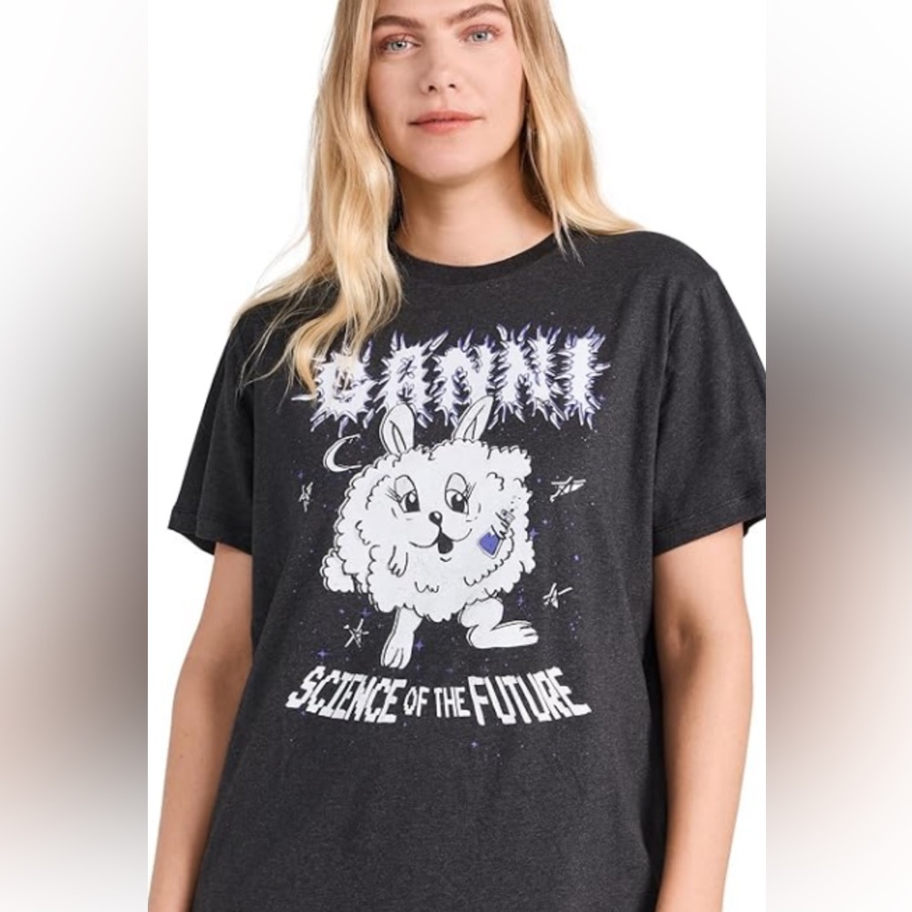 Ganni Black Graphic 'Science of the Future' Long Sleeve Tee